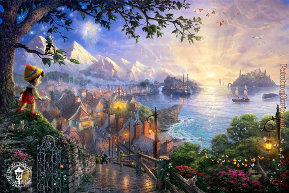 Pinocchio Wishes Upon a Star painting - Thomas Kinkade Pinocchio Wishes Upon a Star art painting